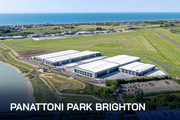 Aerial drone photograph of Panattoni Park Brighton with Brighton City Airport in the background