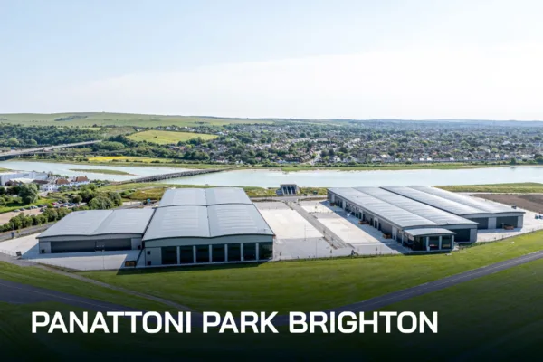 Aerial drone photograph of Panattoni Park Brighton with buildings in foreground