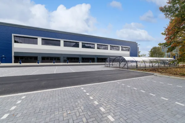 Panattoni Park Crawley car park photo with bike shelter