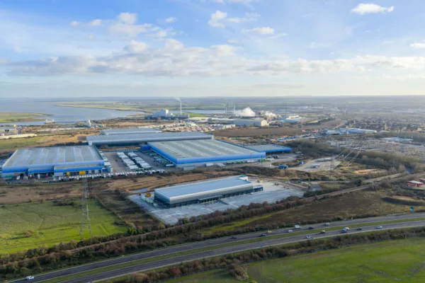 Aerial image of DPD unit, with Panattoni Park Sittingbourne in the background