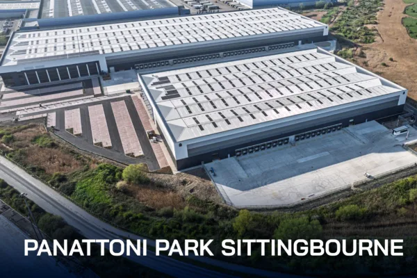 Panattoni Park Sittingbourne aerial drone shot of full park with S205 in foreground